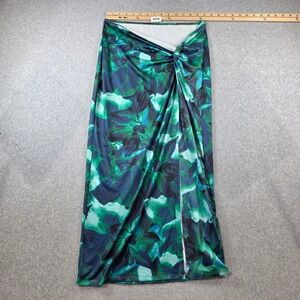 Urbanic Womens XL Green Blue Floral Twist Knot High Slit Maxi Skirt Watercolor